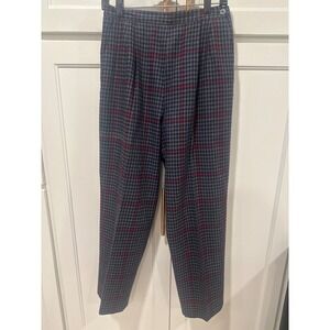 VTG Plaid Wool Blend Trousers Womens 12 Made in USA -lined Gray Red casual pant